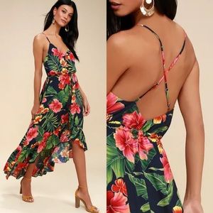 Lulu’s Pura Vida Tropical Print Midi Dress M